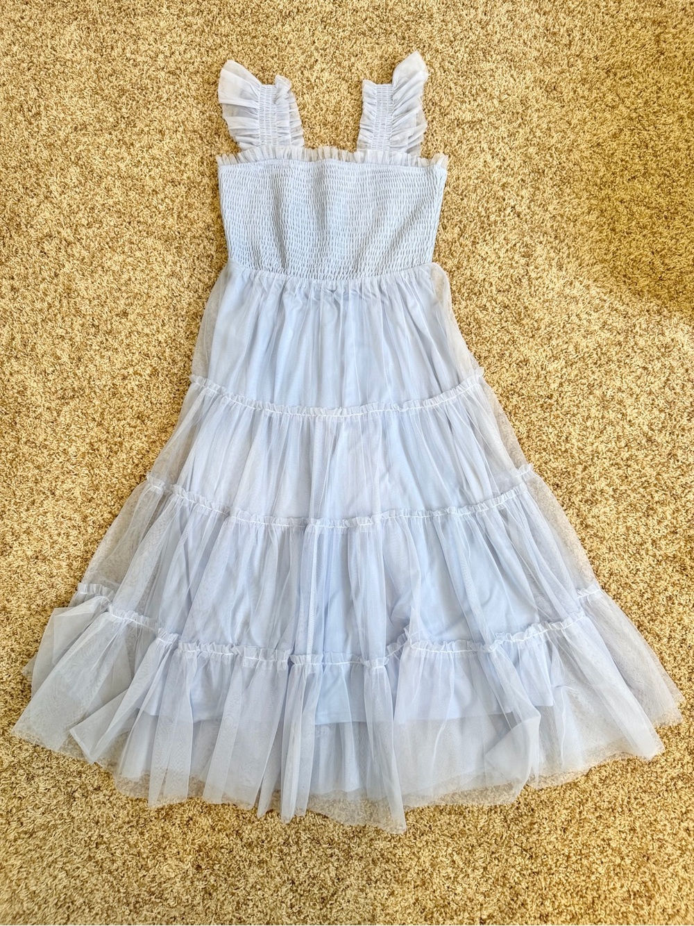 Baltic Born Emma Smocked Midi Tulle Dress EUC Light Blue M Tiered Tulle Ruffle - Picture 4 of 8